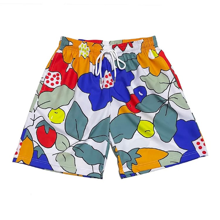Colorful Leaf Print Drawstring Shorts