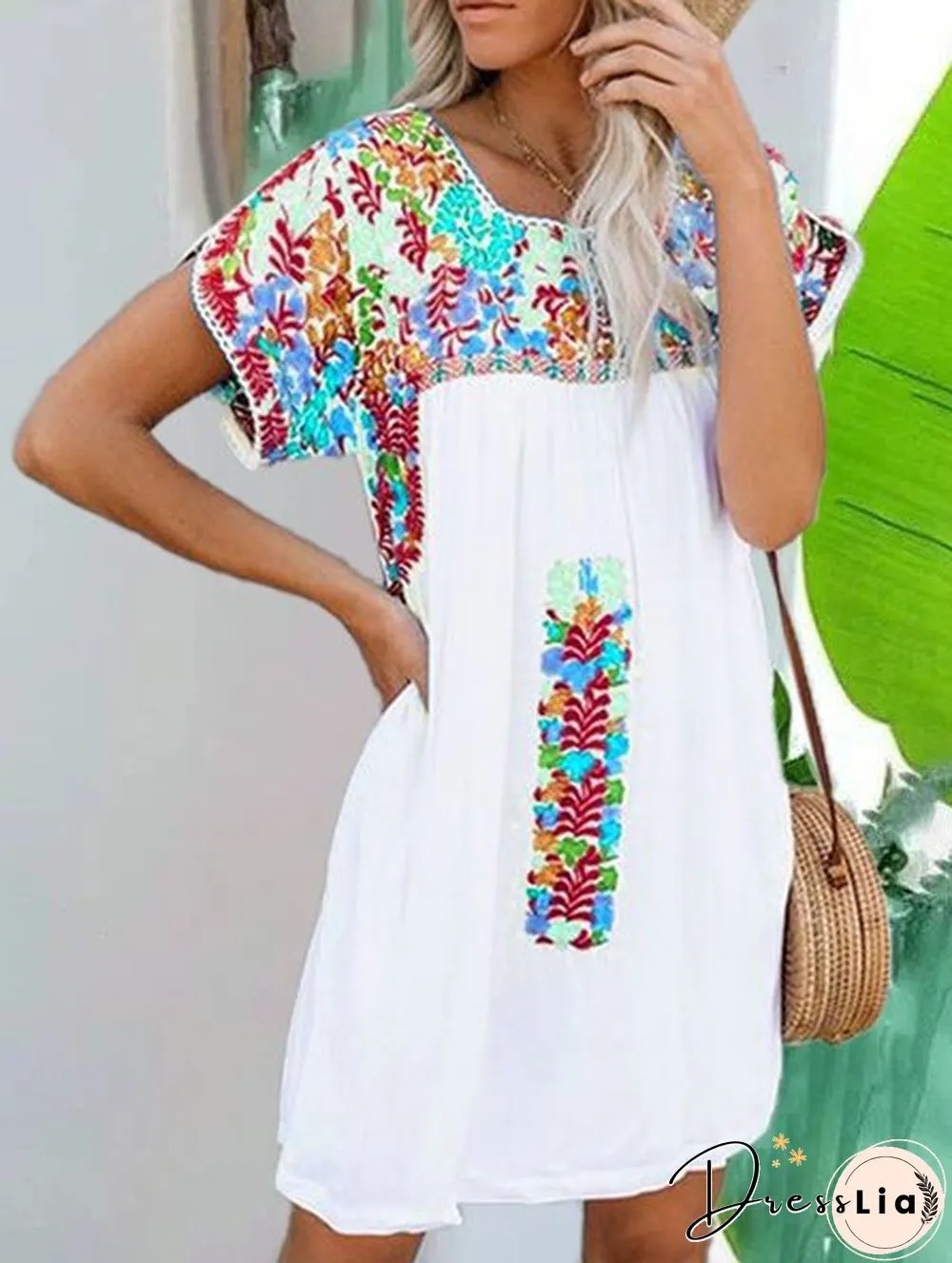 Vintage Short Sleeve Weaving Dress For Women