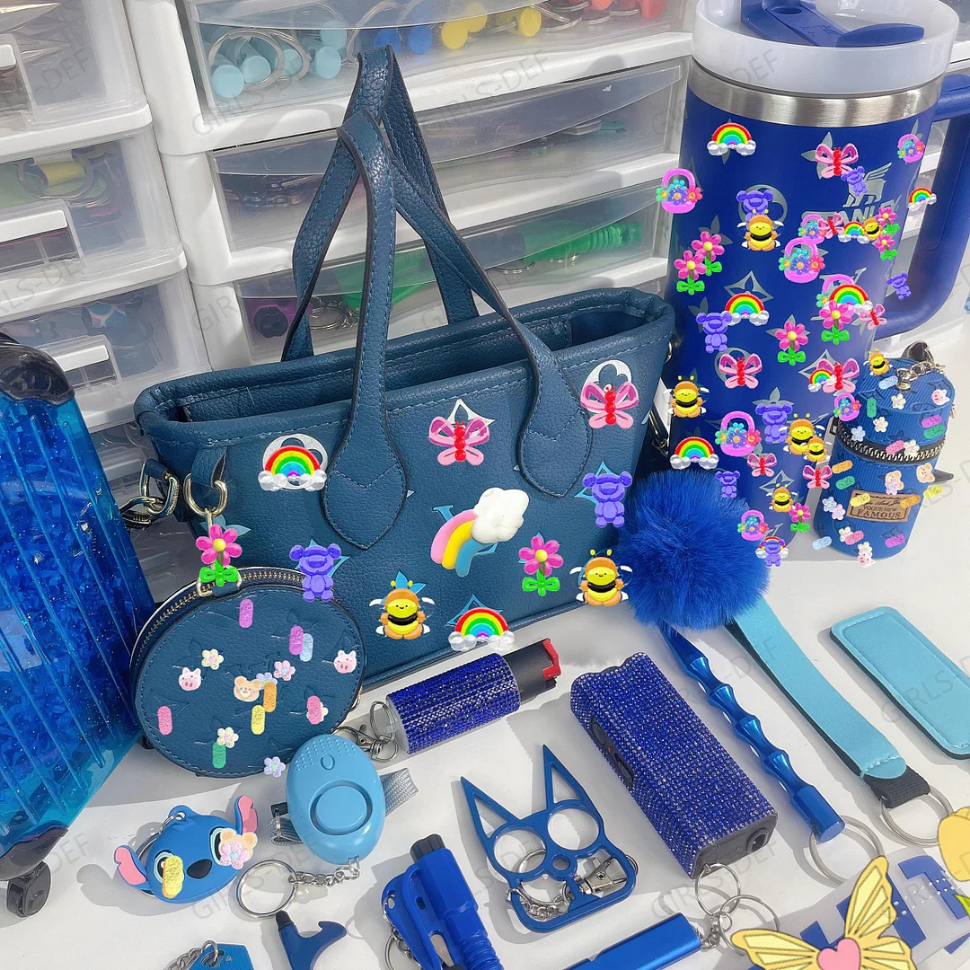 (HOT) Royal Blue 4th Gen French Designer Tote Bag self defense keychain with Tumbler