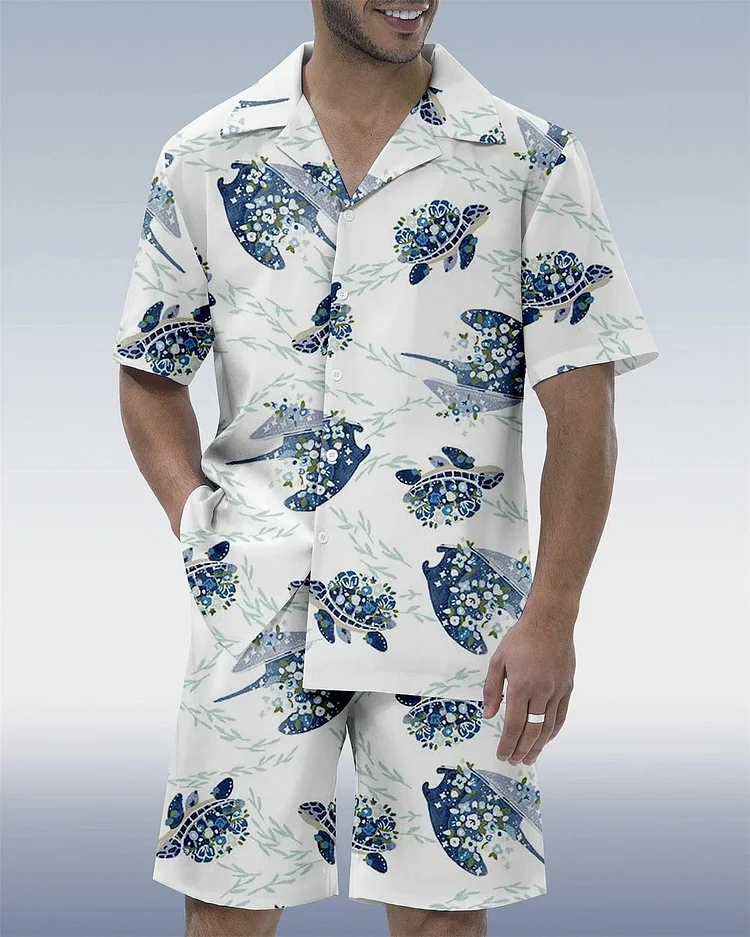 Men's Casual Vacation Hawaiian Tree Short Sleeve Shirt Set at Hiphopee