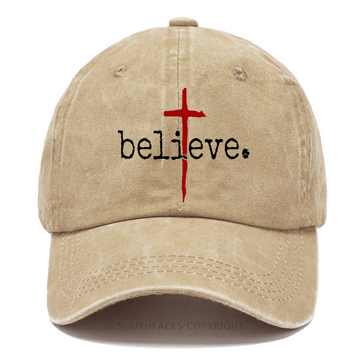 Believe Cross Print Christian Baseball Hat