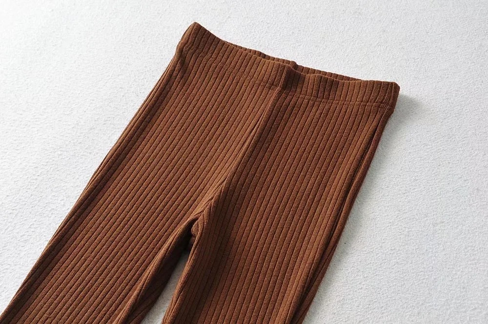 Ootddress Solid Knitted High Waist Flare Pants For Women Ribbed Casual Leggings Female Stretchy Bodycon Trousers Fashion Streetwear