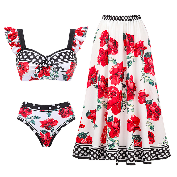 Kid 100cm/120cm Toddler Girls Ruffle Rose Print One Piece Swimsuit(Shipped on Dec 20th)
