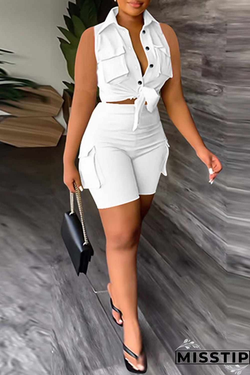 Khaki Casual Solid Patchwork Turndown Collar Sleeveless Two Pieces