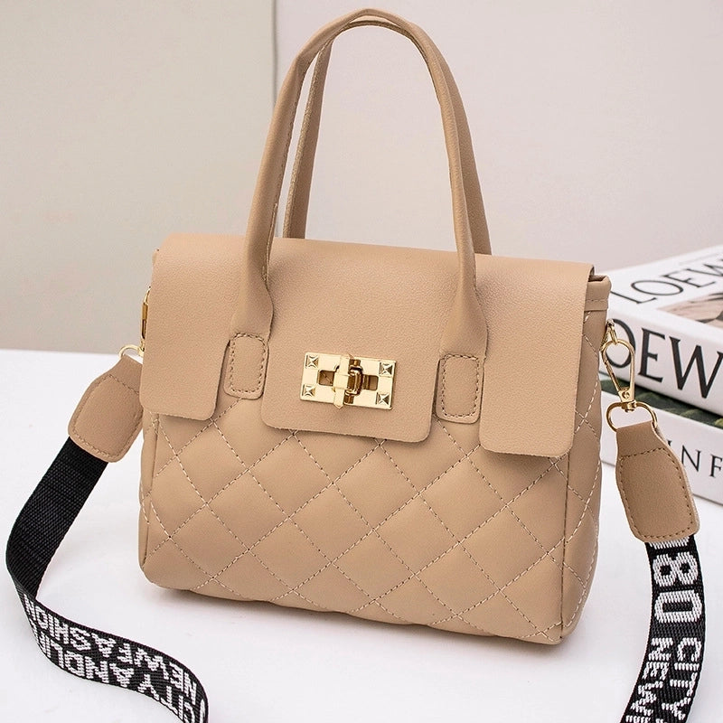 Women’s Small Pu Leather Solid Color Classic Style Square Lock Clasp Handbag