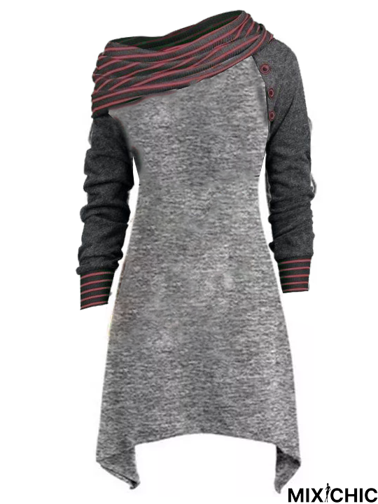 Shift Knitted Long Sleeve Stripes Knitting Dress