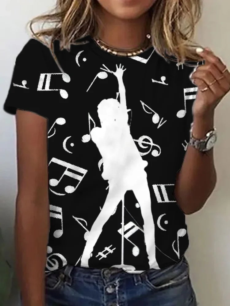 Music Notes Short Sleeve Casual T Shirt