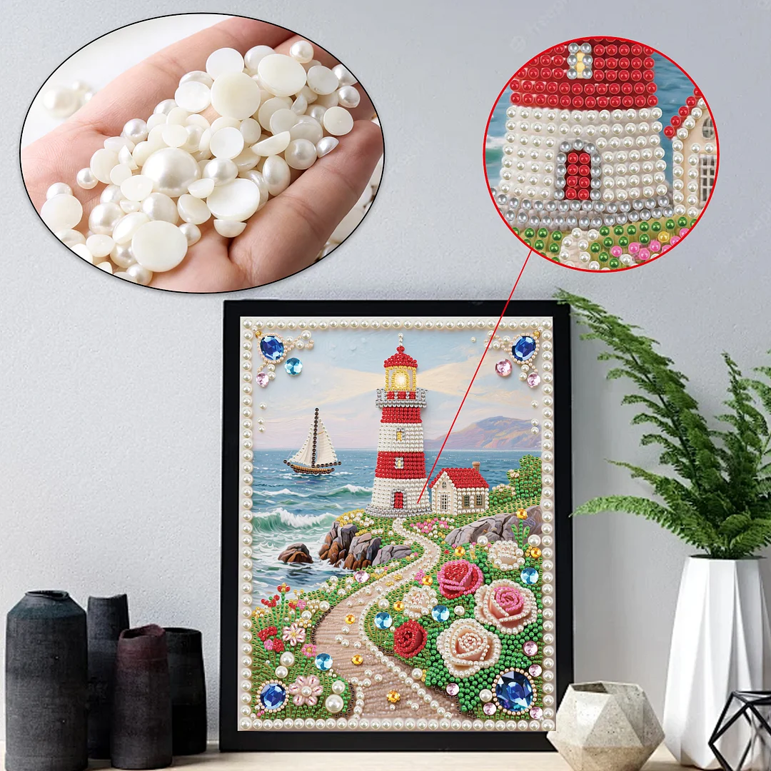 Lighthouse B Special Shaped 5D DIY Partial Drill Pearl Diamond Painting Kit for Adults Beginners Home Decor 30x40cm