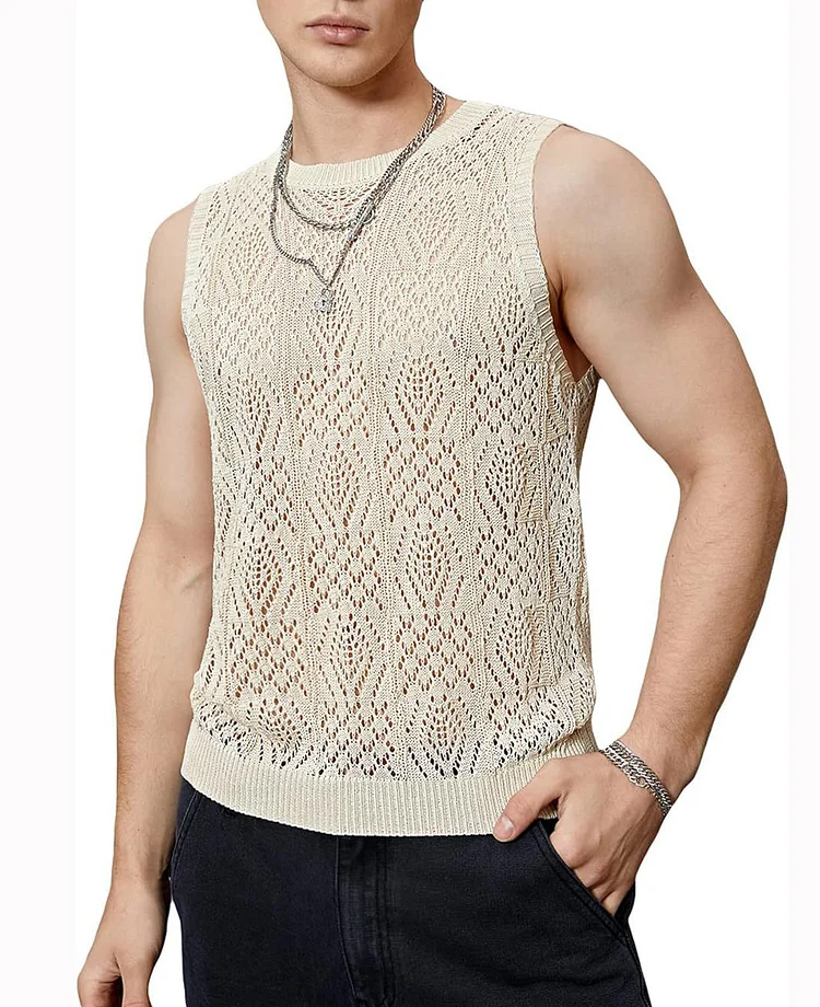 Vacation Hollow Knitted Crew Neck Sleeveless Vest 