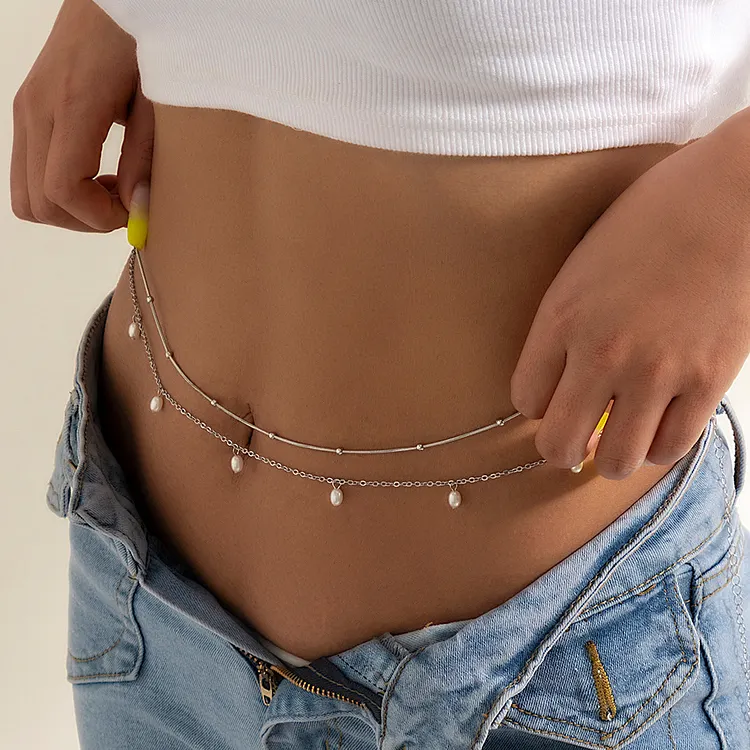 Sweet Cool Stackable Faux Pearl Metal Waist Body Chain