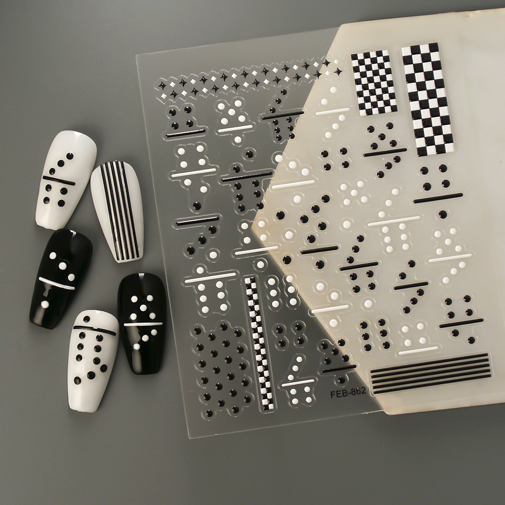 Spring work outfits for women – 5D Embossed Nail Art Sticker Decal Black White Check Flag Self Adhesive OEM Sliders Winter Manicure FEB-862 | Kanonion