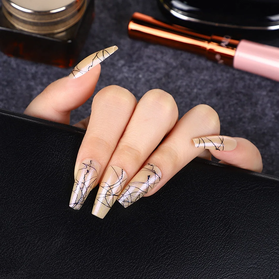 24Pcs Long Colorful Detachable Coffin False Nails Artificial Ballerina Fake Nails Press On Nail Tips Decor Acrylic Fingernail-Nail Inspo