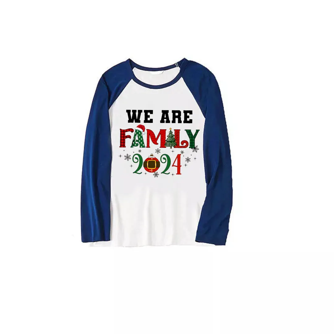 "We are Family Christmas" Christmas Pattern Printed Navy Blue and Black Plaid Christmas Family Pajamas