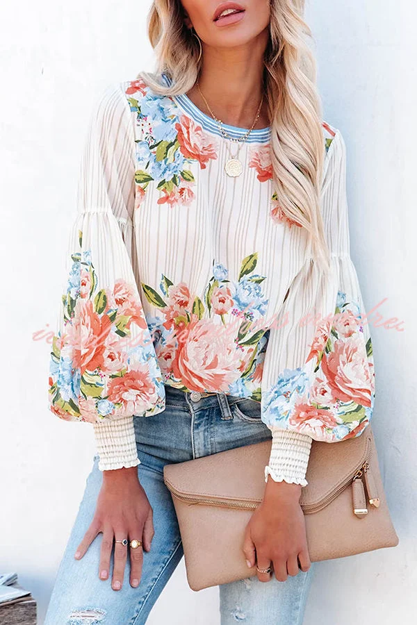 Valencia Rose Printed Striped Blouse