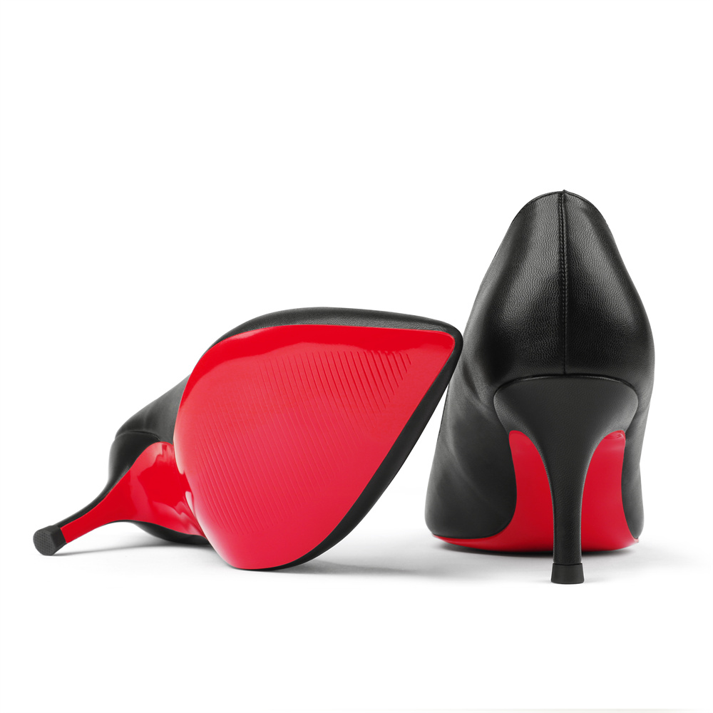 60mm Pointed Toe Red Bottom Kitten Heels Daily Matte Pumps for Women-MERUMOTE