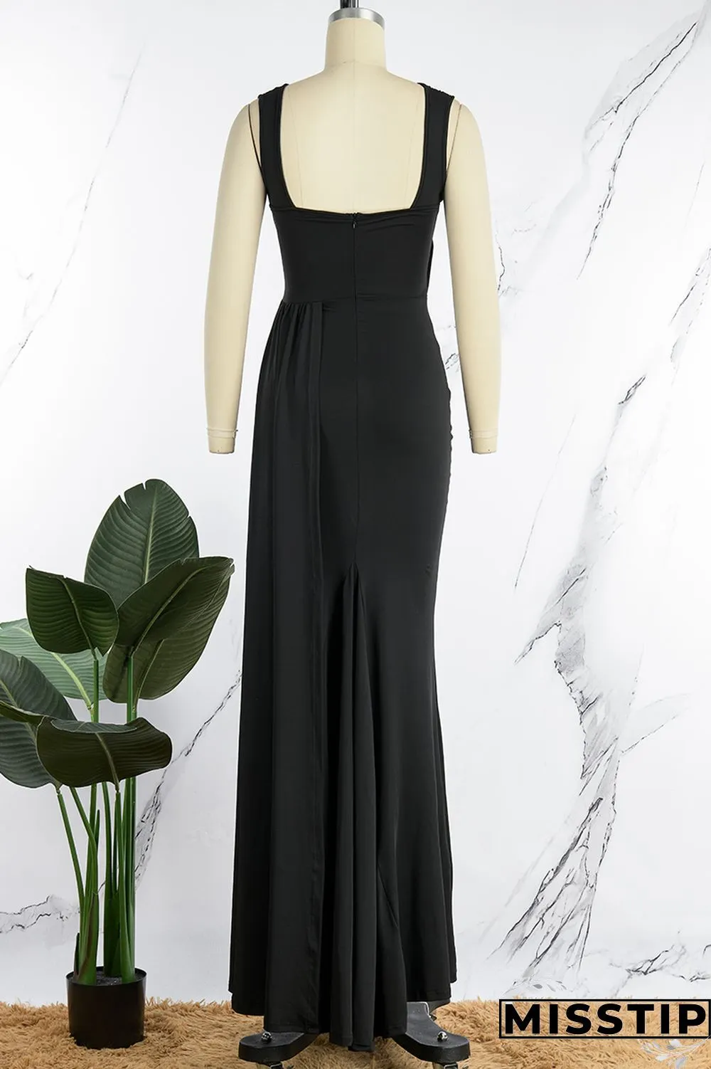 Blue Sexy Formal Solid Patchwork Beading V Neck Evening Dress Dresses