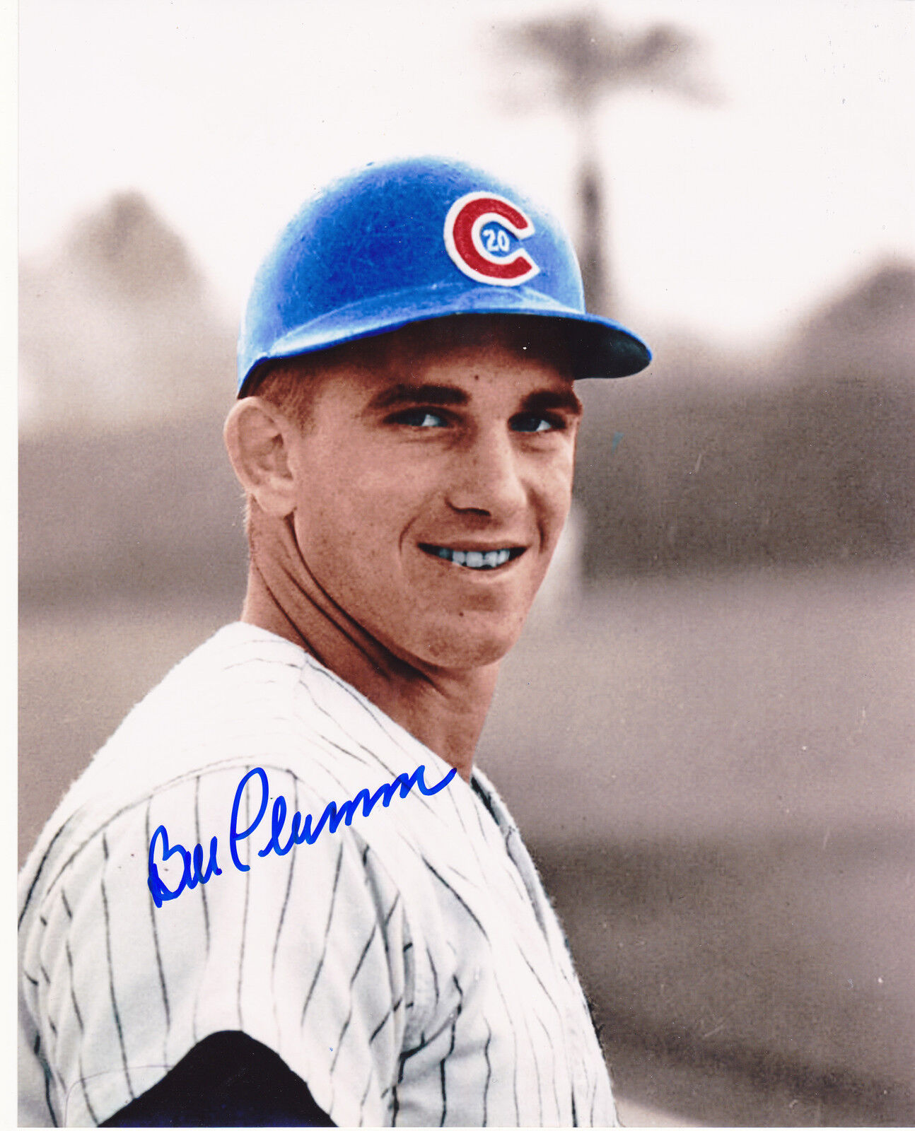 BILL PLUMMER CHICAGO CUBS ACTION SIGNED 8x10