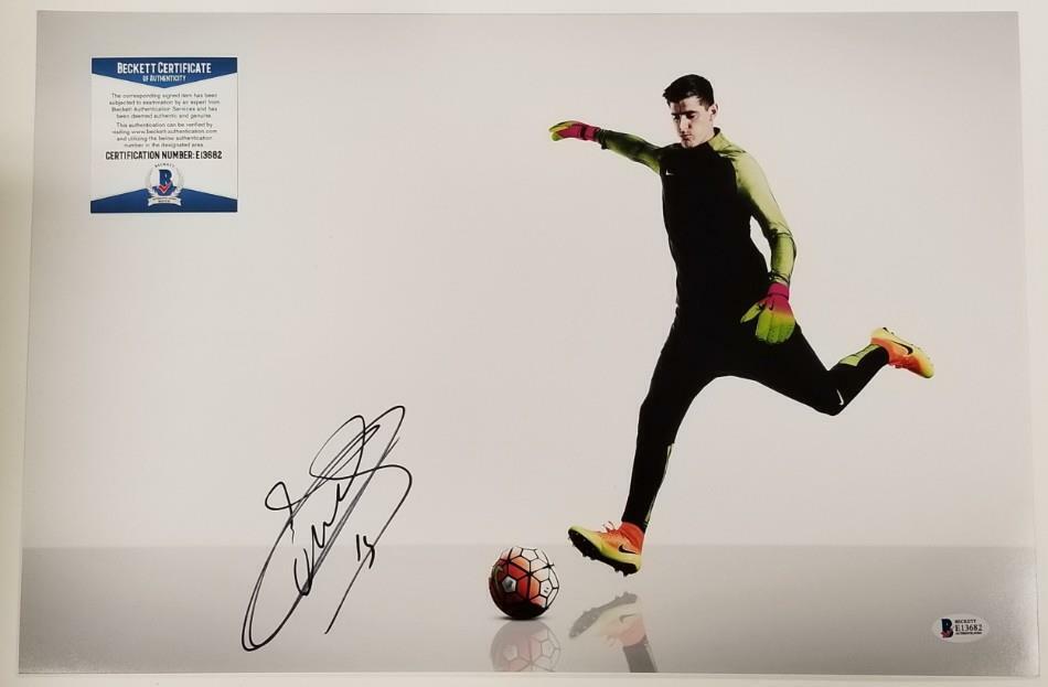 THIBAUT COURTOIS Signed 12x18 Photo Poster painting Real Madrid Chelsea Auto ~ Beckett BAS COA