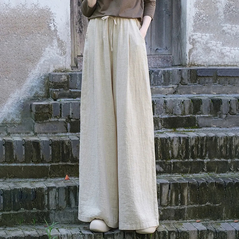 Women's Vintage Drawstring Cotton And Linen Pocket Loose Pants