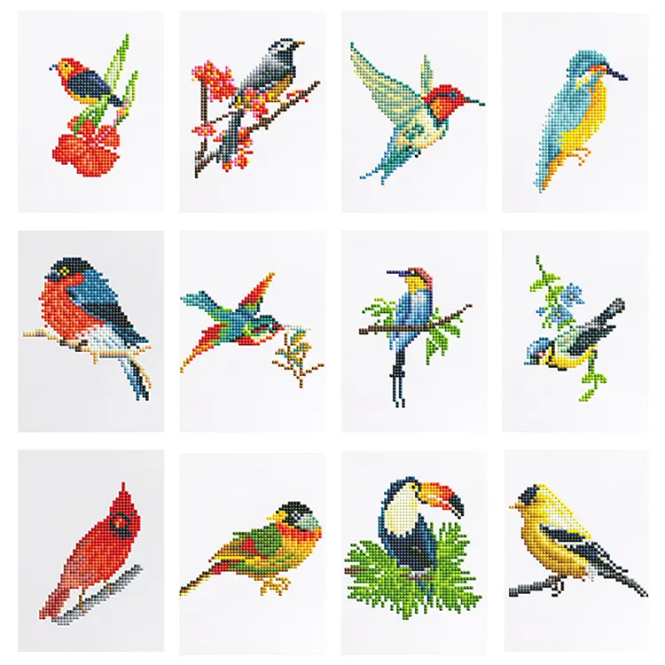 【Mini Set】12Pcs Bird 15*18cm(canvas) Square Drill Diamond Painting gbfke