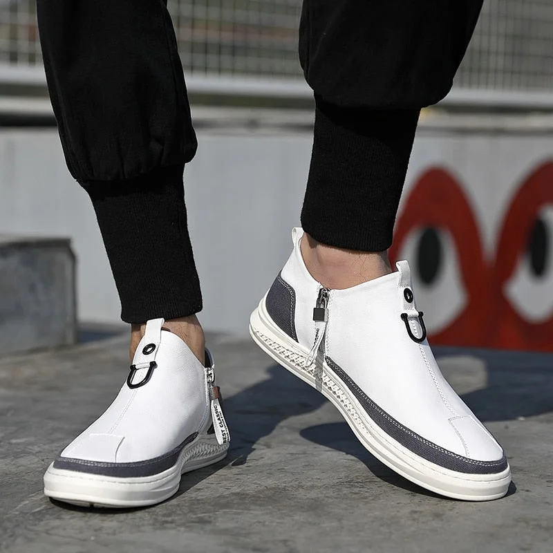 2021 New Mens Leather Casual Shoes White Tenis Footwear for Men Fashion Comfortable Autumn Male Flats Slip on Man Loafers Shoe