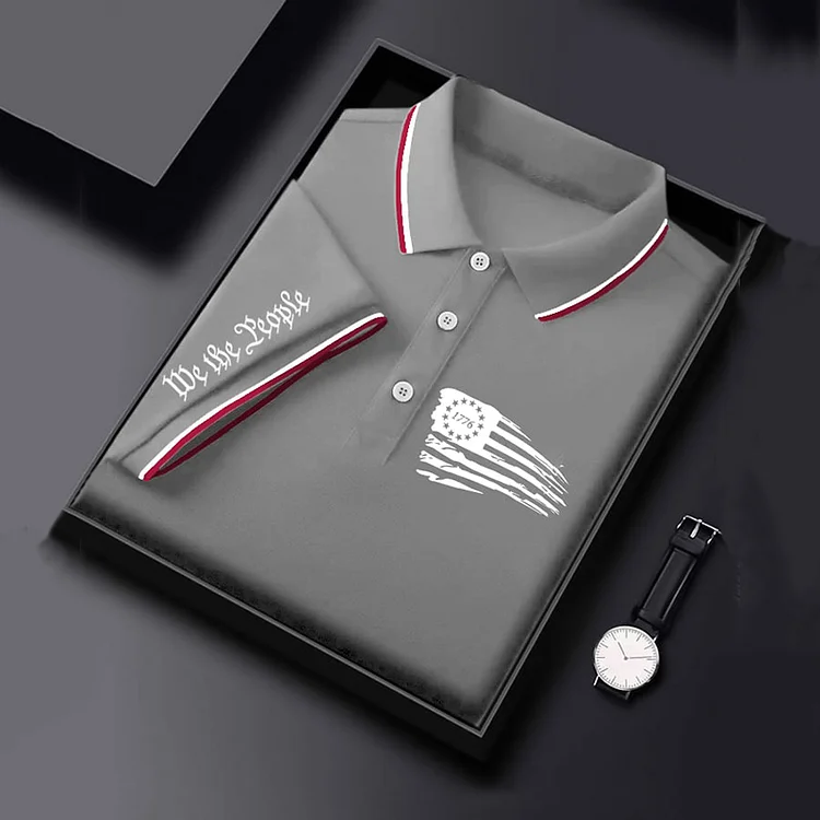 Men's Independence Day Flag 1776 Print Polo Shirt