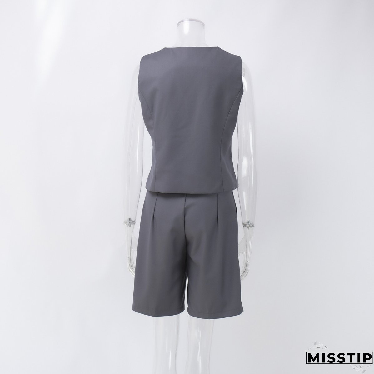 Women v-neck single-breasted vest + shorts two-piece set