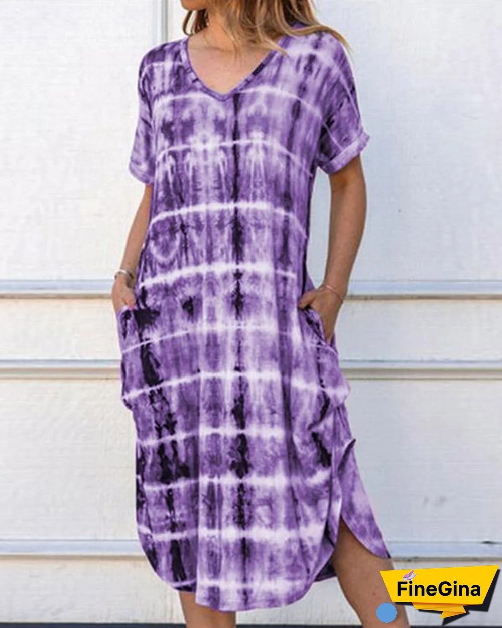 Summer Short Sleeve Plaid Print Loose Dress