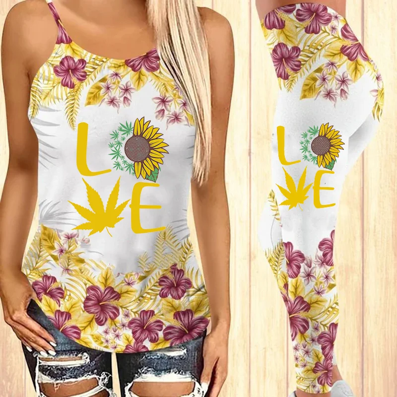 Love flowers and plants printed comfortable sweat-absorbent yoga suit