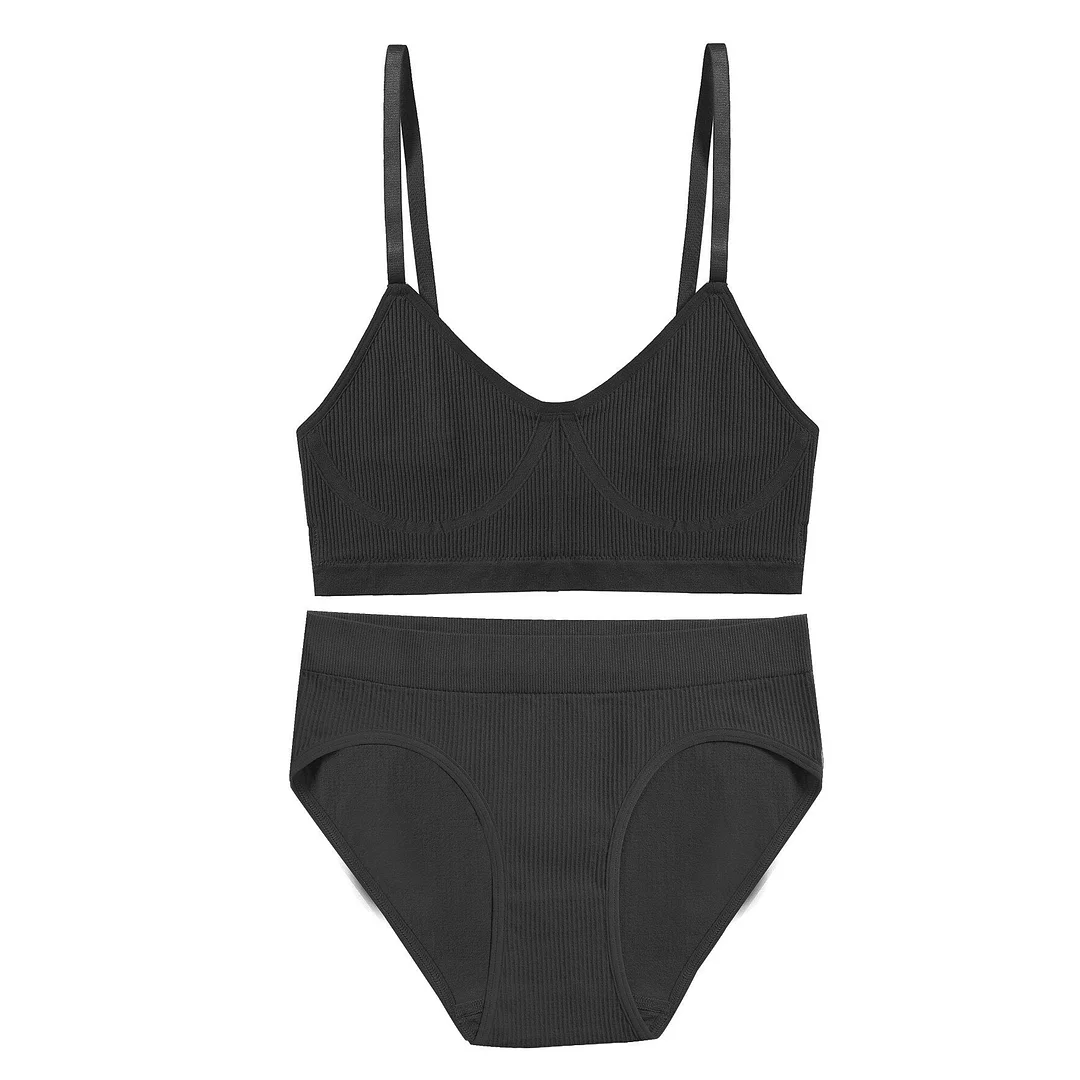 FINETOO Women Seamless Bra Set Push Up 1 Camis+1 Panty Lingerie Sports Underwear Active Sexy Thong Bra Fitness Bikini Crop Top