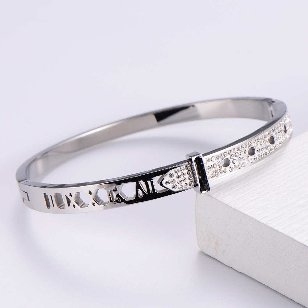 Fashion Women Stripe Metal Diamond Fruit Stainless Steel Bangles