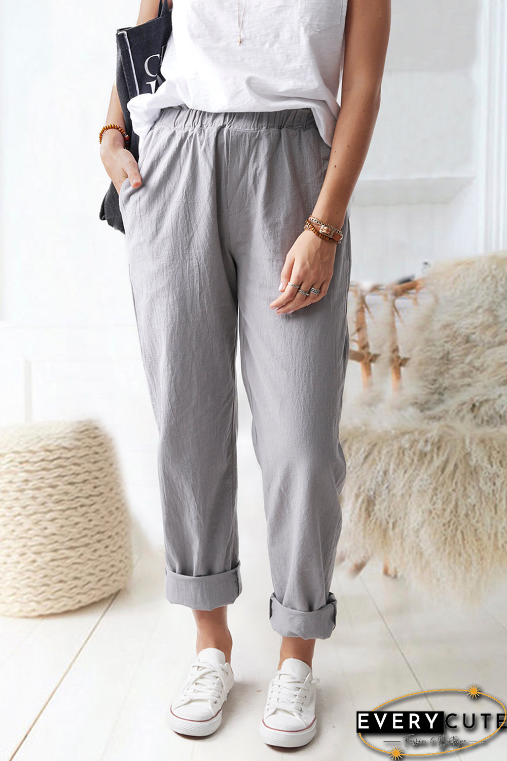 Casual Solid Basic Straight Solid Color Bottoms