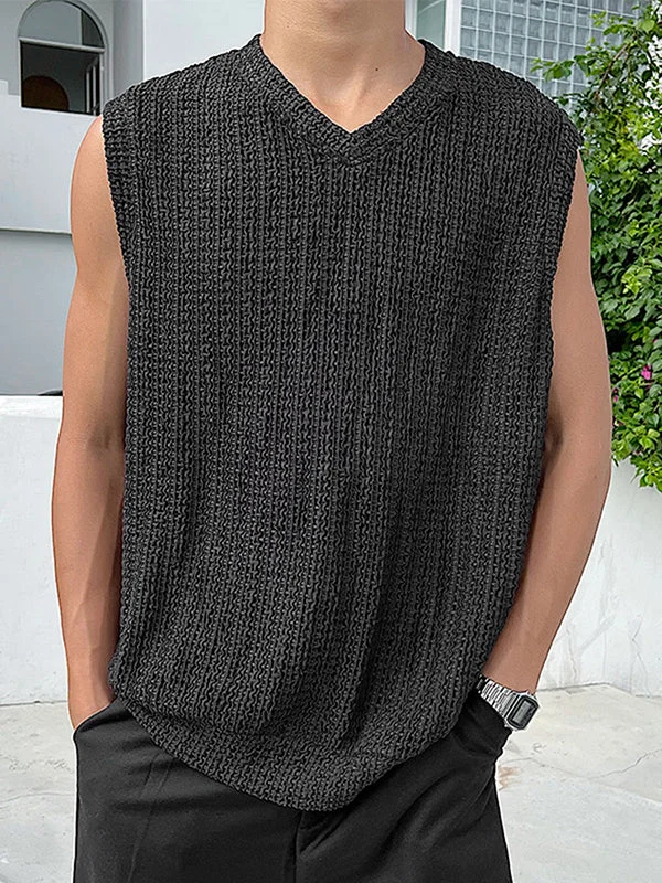 Aonga - Mens Breathable Crochet V Neck Tank TopJ