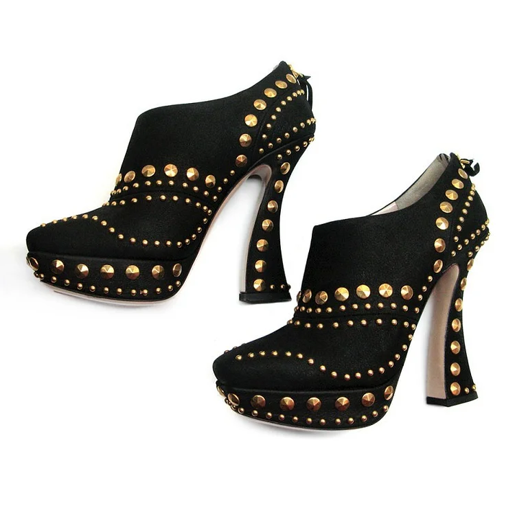 Black Suede Platform Fashion Ankle Booties with Studs Vdcoo