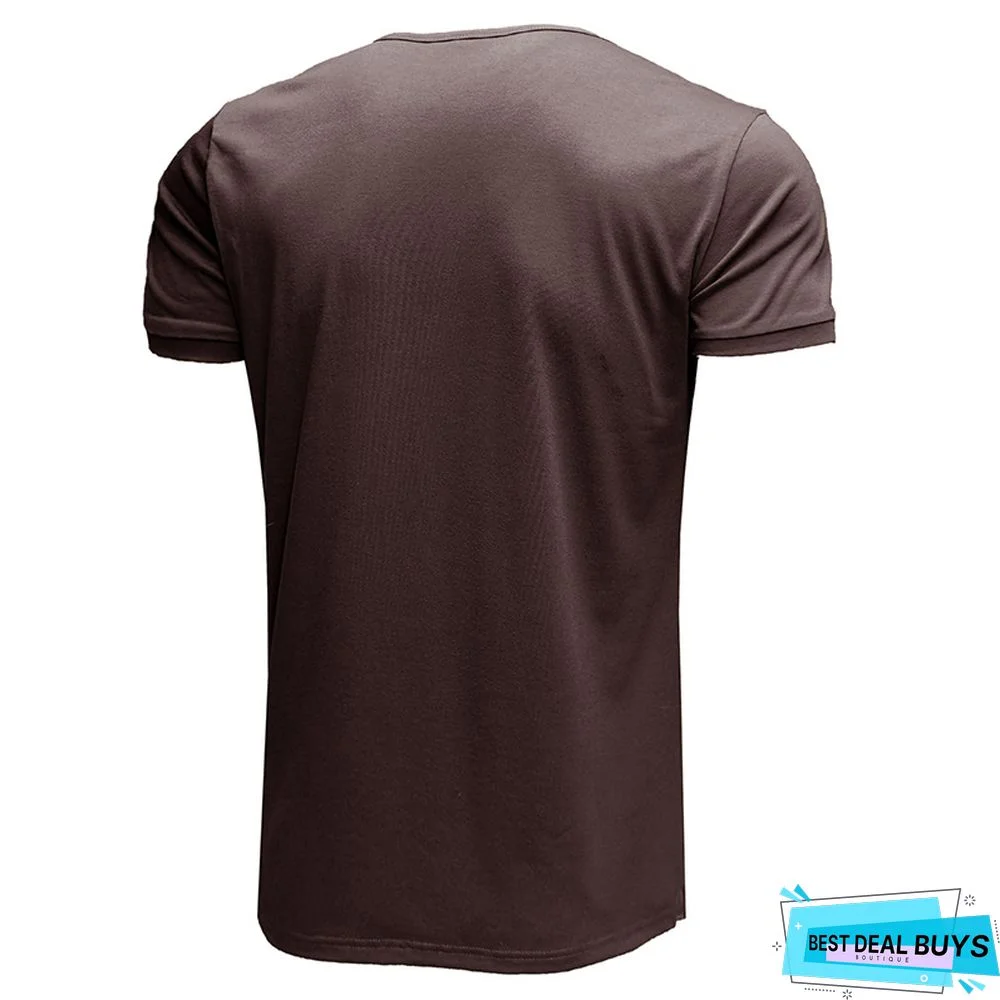 Men's Short Sleeve T-Shirt V-Neck Henry T-Shirt Men's Wear