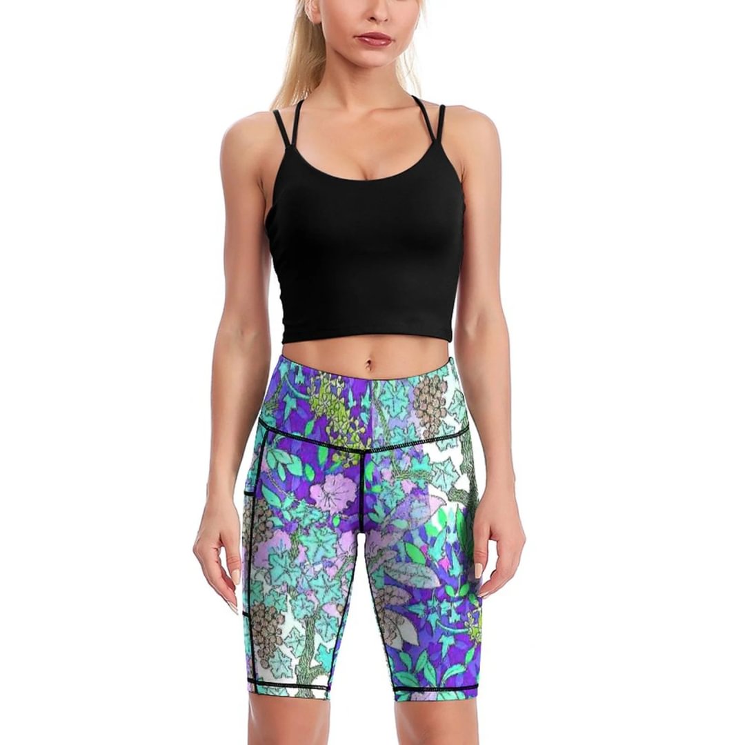 Grapevine Flowers Vintage Floral Pattern Knee-Length Yoga Shorts