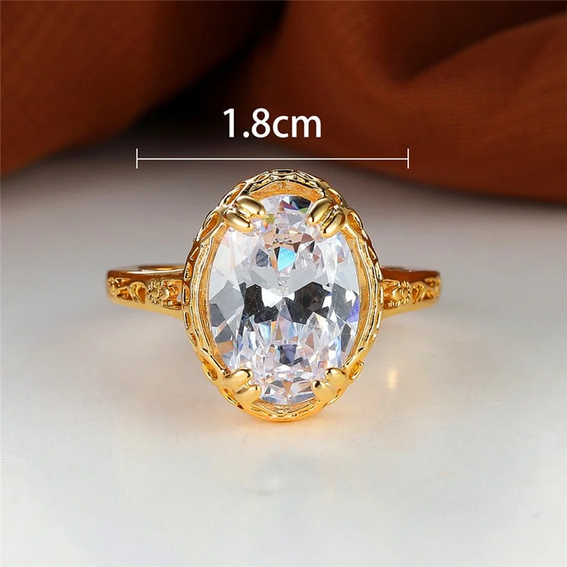 Luxury Female White Crystal Ring Classic Yellow Gold Color Engagement Ring Minimalist Metal Wedding Rings For Women