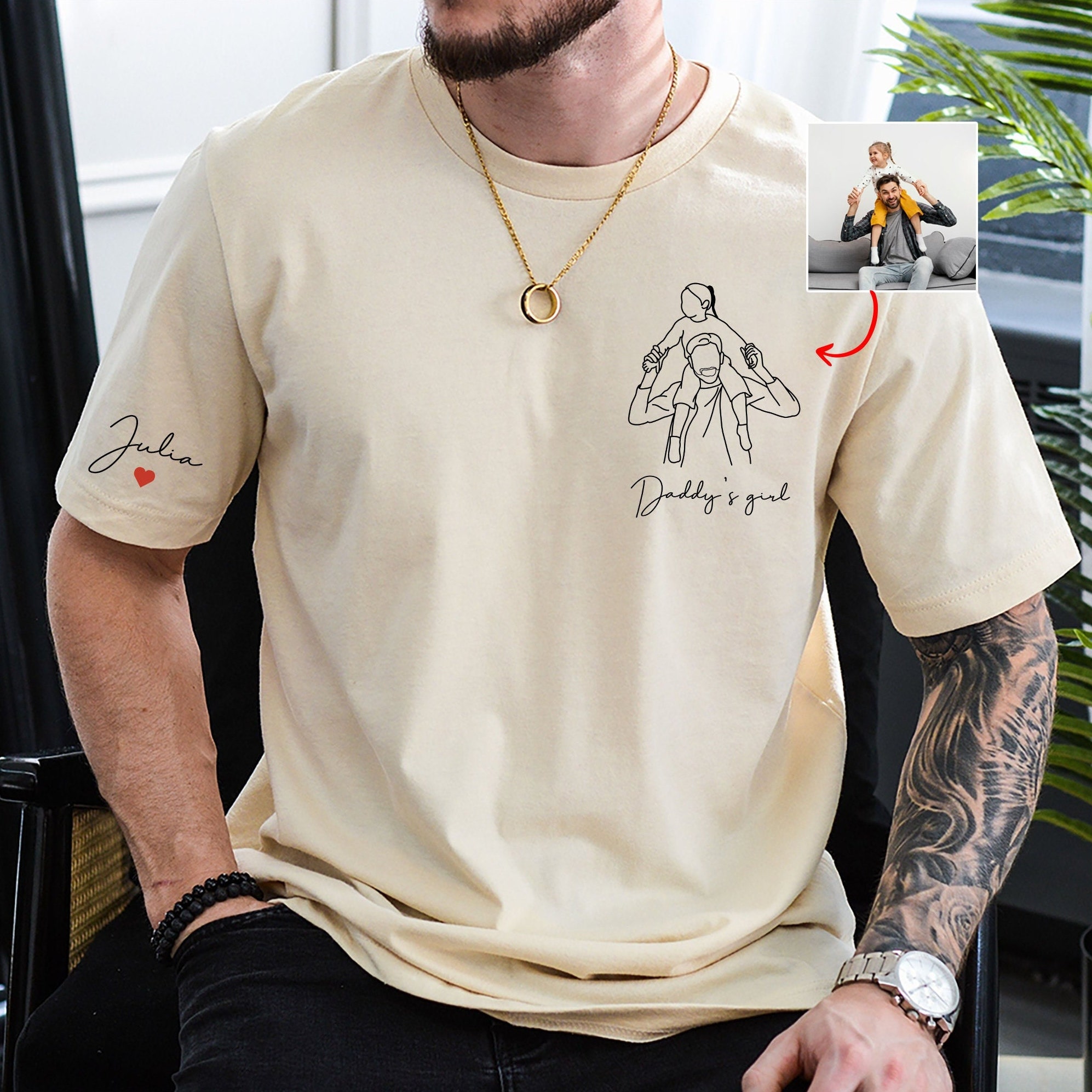 Loveyoufancy Dad Line Art Tribute Sweatshirt with Kid's Name on Sleeve