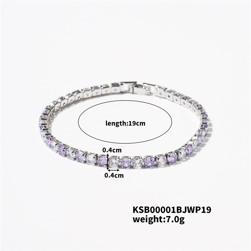 Hip-Hop Solid Color Copper Inlay Zircon K Gold Plated Rhodium Plated Unisex Tennis Bracelet