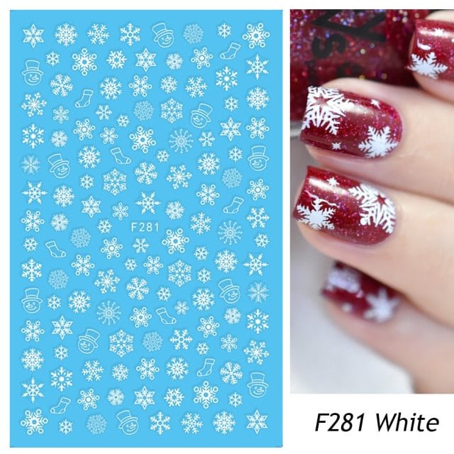 3D Nail Snowflakes Stickers Sliders for Nails White Gold Christmas Nail Art Decorations Adhesive Decals Foil Manicure TRF281-284