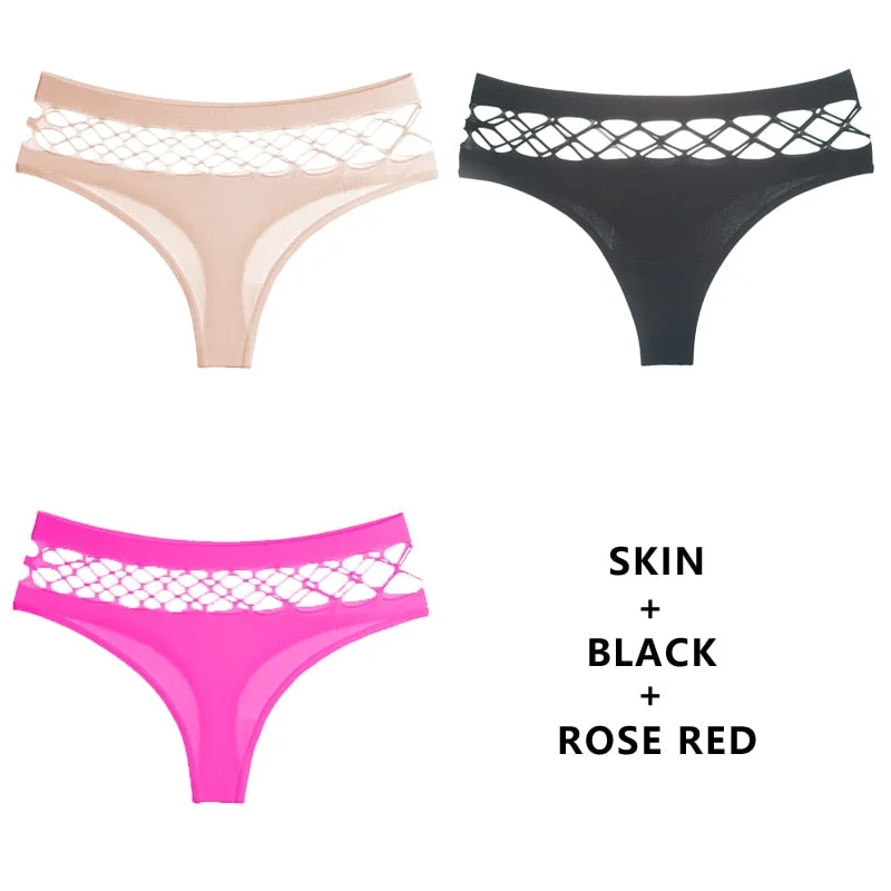 TERMEZY 3Pcs/Lot Hollow Out Lingerie Europe Seamless Sexy Panties Women  Elasticity Underwear Temptation Middle-waist G String