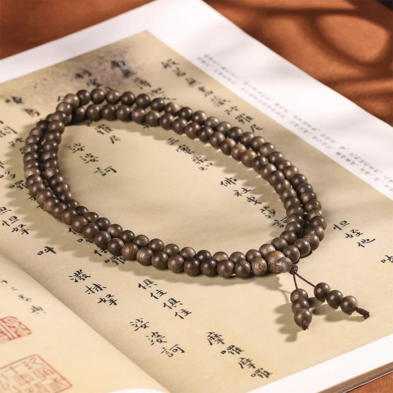 Authentic Brunei Old Material Agarwood 108 Buddhist Beads Bracelet Rosary Necklace