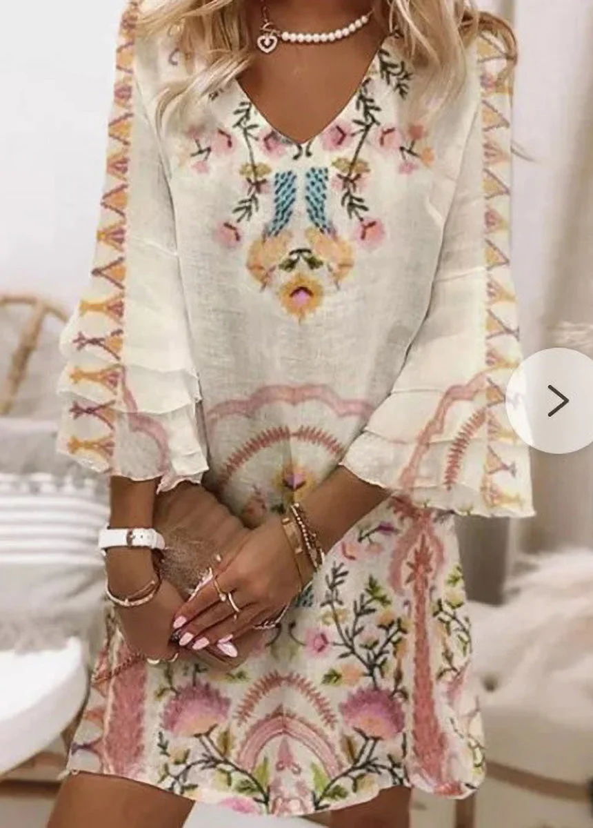 Print V Neck Dress