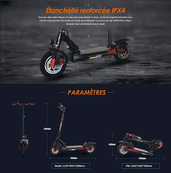 Trottinette électrique IENYRID ES1 2400W 48V 20.8Ah 60km/h 60km Autonomie