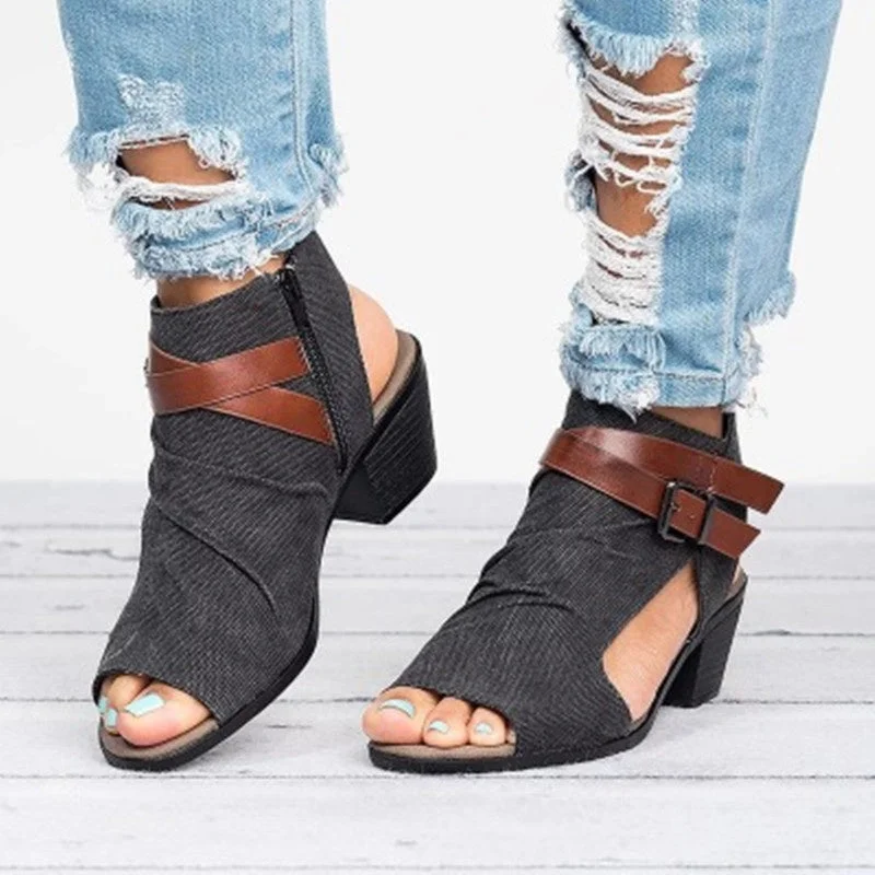 Women's Frosted Fish Toe Casual Strap Embellished Sandals
