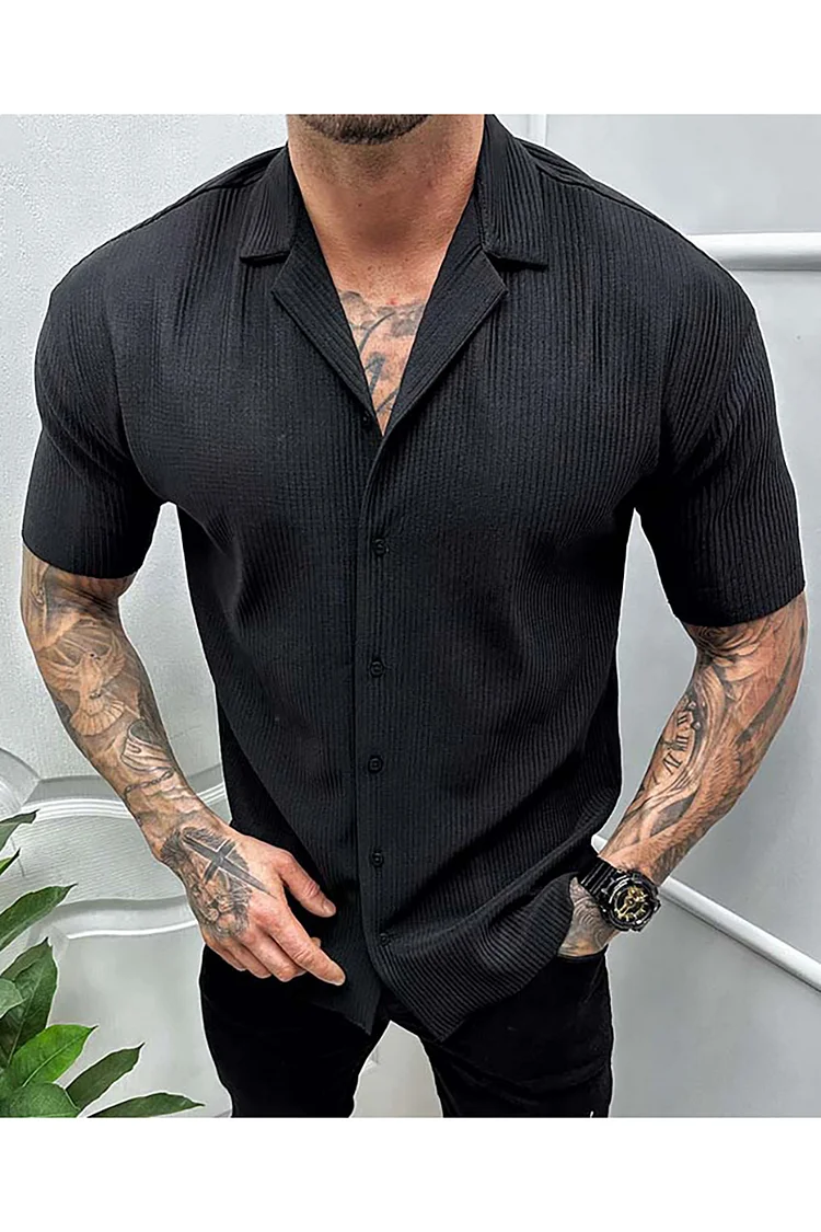 Textured Stretch Pit Short Sleeve Casual Shirt