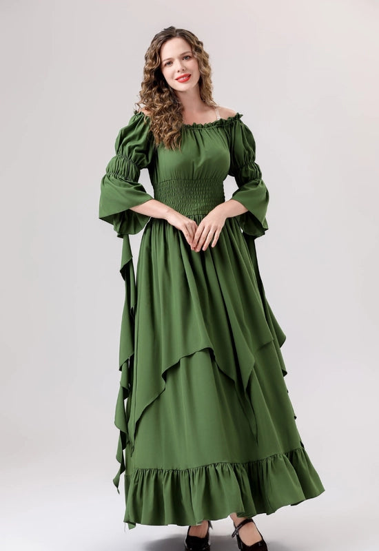 Halloween Medieval Renaissance Retro Dress Square Collar Bundle Waist Dress Stage Performance Costume