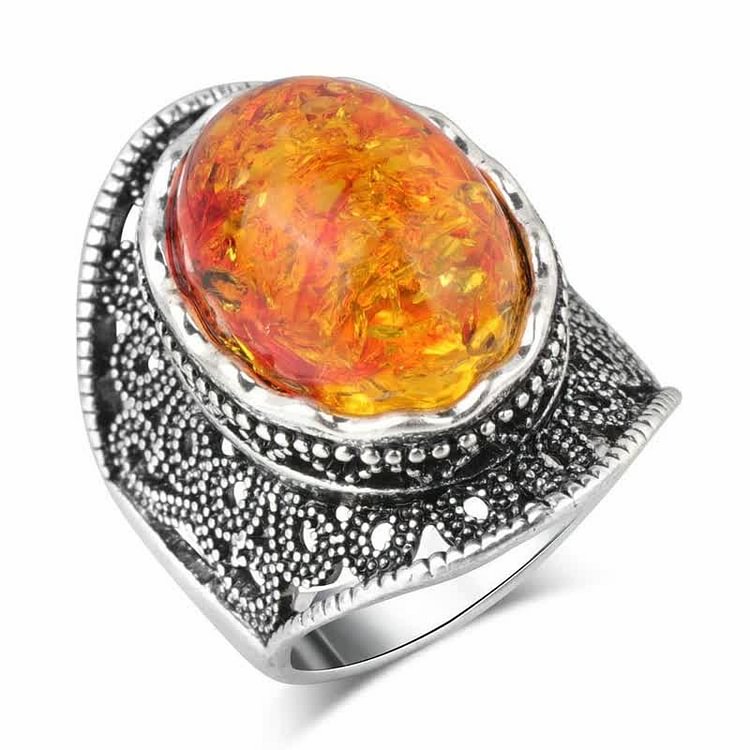 Antique Silver Plated Amber Ring