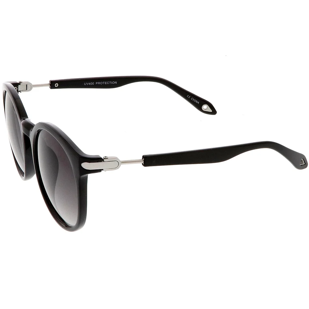 Classic Horn Rimmed Round glasses Metal Arm Detail Neutral Colored Lens 53mm