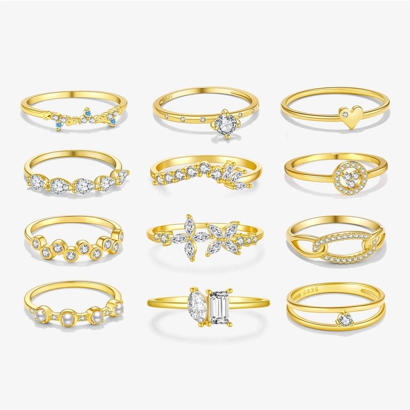 18K Gold Plated White Gold Plated 925 Sterling Silver Zircon Solid Color Rings